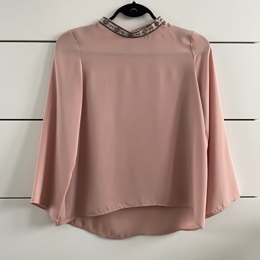 Zara beaded neck long sleeve blouse